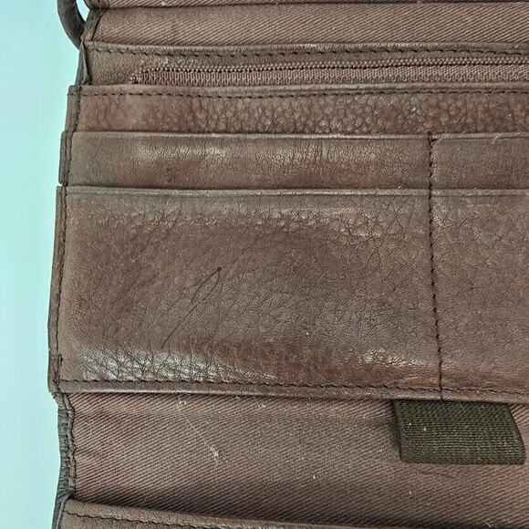 Fossil Crossbody Wallet Organizer Envelope Cell Phone Case Brown Leather - Picture 5 of 11